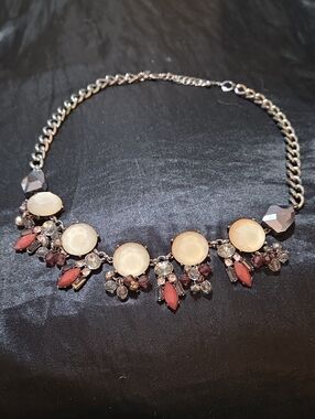 Women's Pink and Cream Statement Necklace - Elegant Crystal Bib
